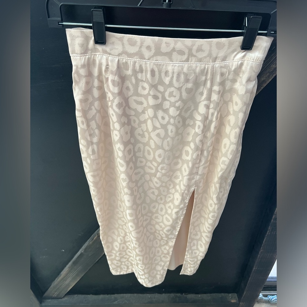 Taupe leopard satin midi skirt - small
